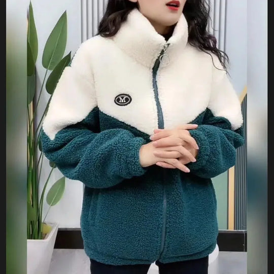 Eva – Giacca calda da donna in teddy fleece con chiusura lampo