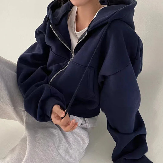 Leona | Felpa con cappuccio oversize da donna con zip | Grigio scuro