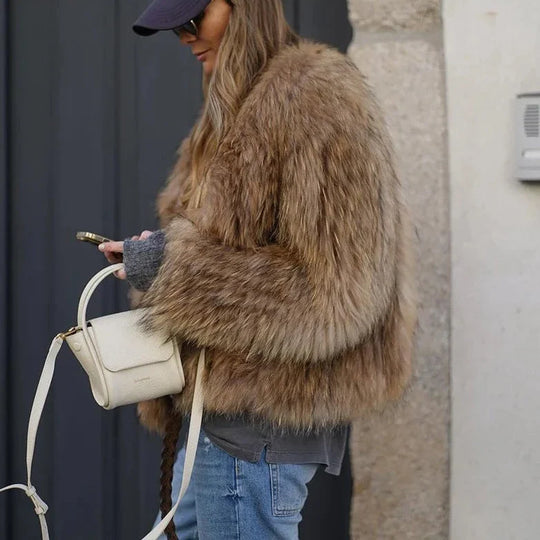 Lara | Fluffy brown jackets with long sleeve