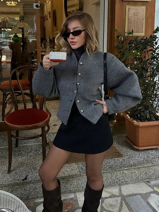 Elisa | Women's Oversized Short Coat with Round Neck | Bordeaux Red