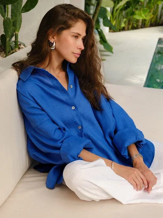 Helena | Women's Oversized Linen Blouse | Royal Blue