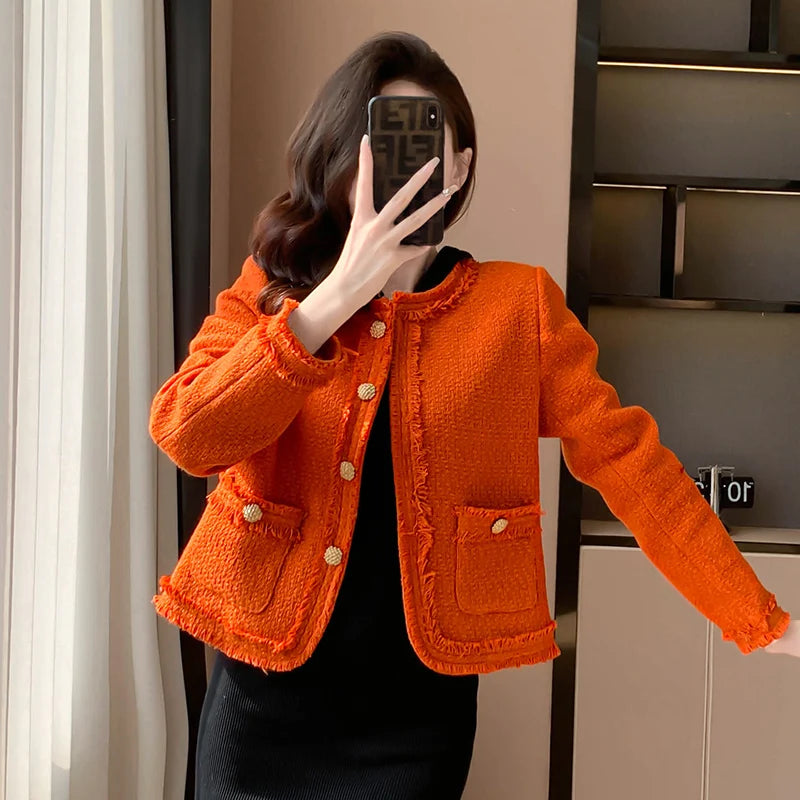 Isabella | Single-row tweed coat for women | Orange