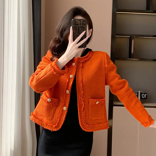 Isabella | Single-row tweed coat for women | Orange