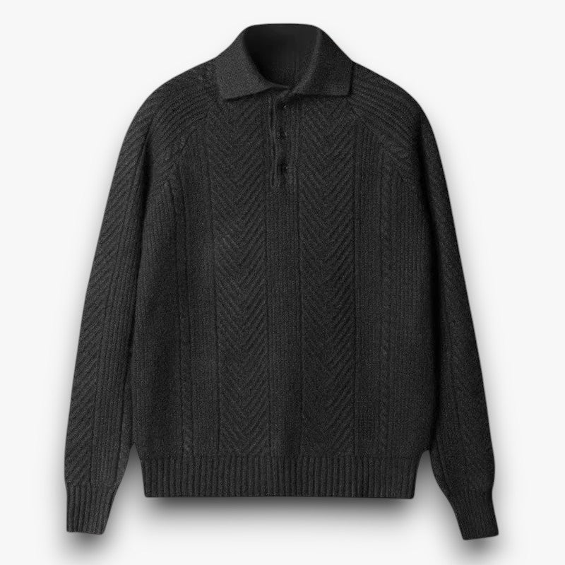 Perfecte combinatie van een poloshirt en een warme trui.