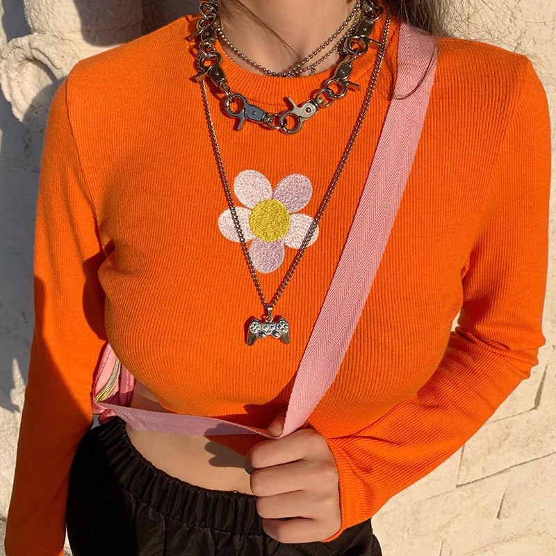Fenna | Casual knitted top with long sleeves for women | Orange