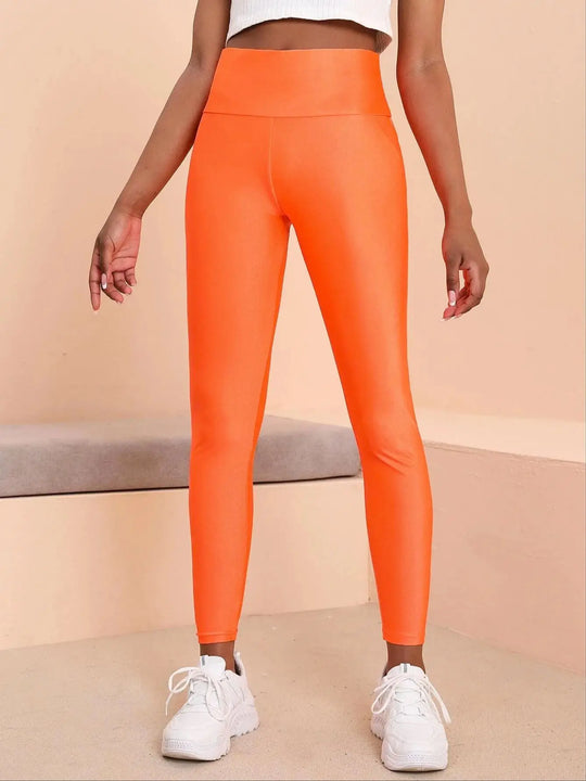 Rivana | Leggings lucidi a vita alta per donna | Arancione