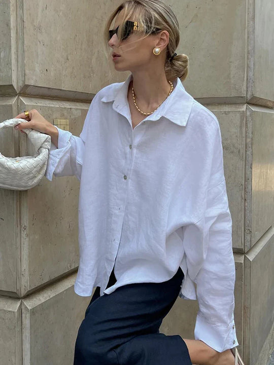 Helena | Women's Oversized Linen Blouse | Royal Blue