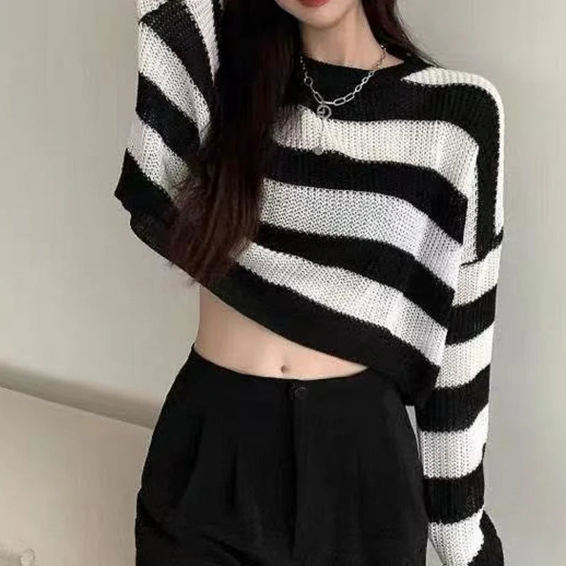 Naira | Women's Oversized Striped Knitted Sweater | White