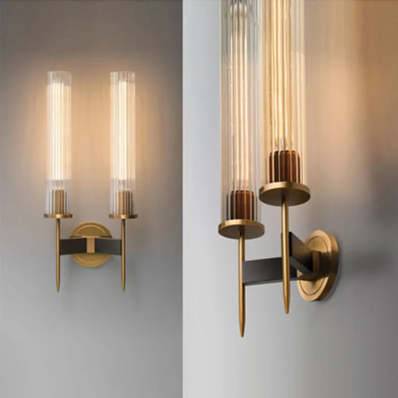 Aureo | Lampada da parete vintage in ottone dorato con vetro rigato | Oro
