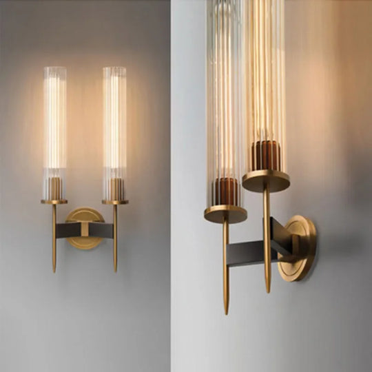 Aureo | Lampada da parete vintage in ottone dorato con vetro rigato | Oro