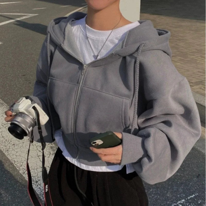 Leona | Damen Oversized Fleece-Hoodie mit Reißverschluss | Dunkelgrau
