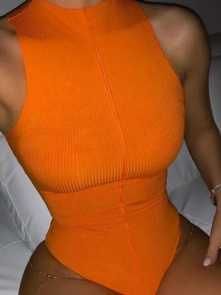 Liora | Sleeveless bodycon bodysuit for women | Orange