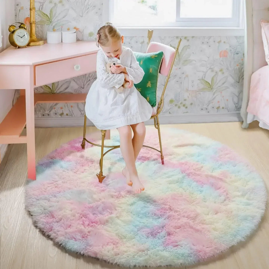 AuraMat | Morbido tappeto rotondo per bambini e soggiorni | Blu
