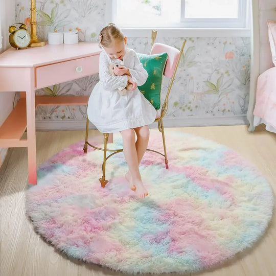 AuraMat | Morbido tappeto rotondo per bambini e soggiorni | Blu
