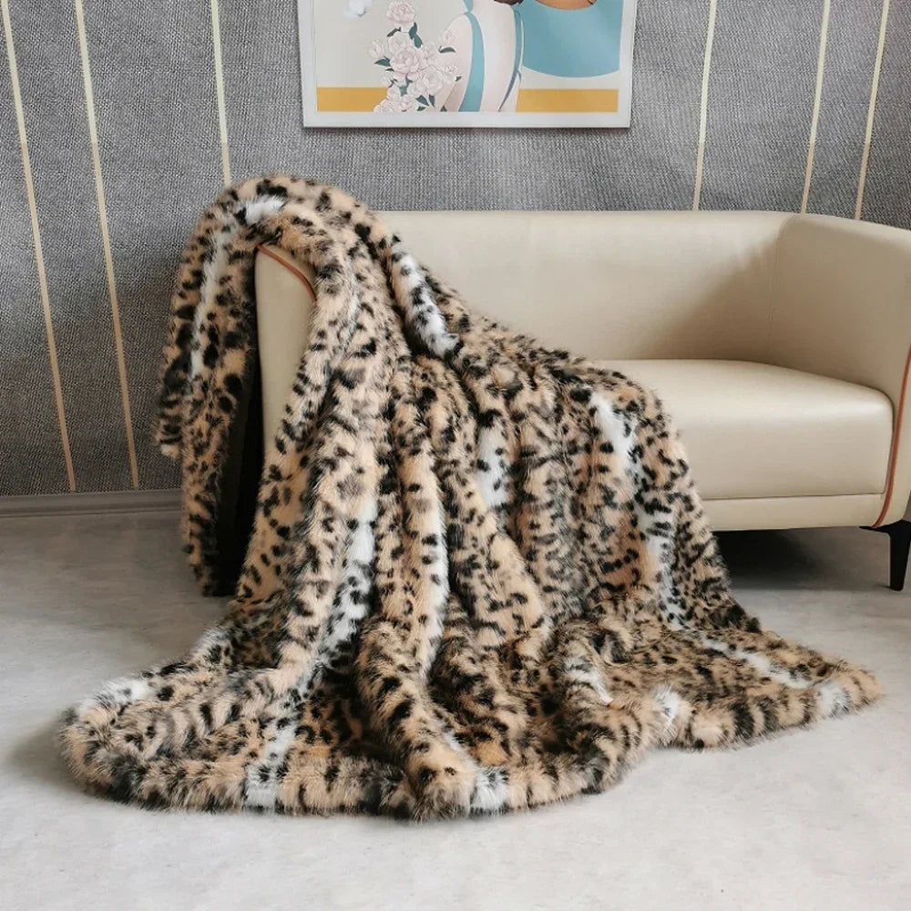 Leona | Coperta finta pelliccia leopardata doppio strato dorata | Oro