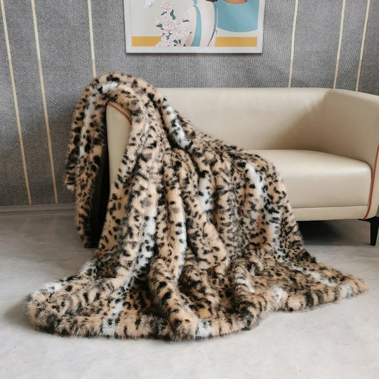 Leona | Coperta finta pelliccia leopardata doppio strato dorata | Oro