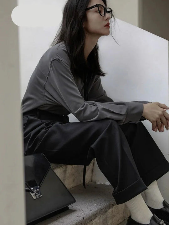 Berlin | Damen Oversized Minimalistisches Hemd | Grau