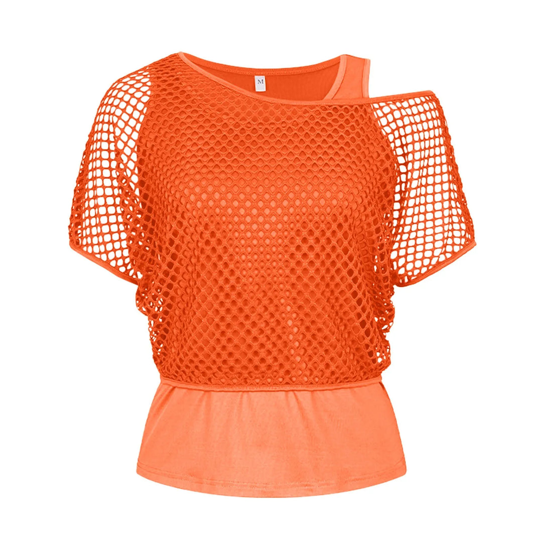 Lina | Women Mesh Off-Shoulder T-shirt | Orange