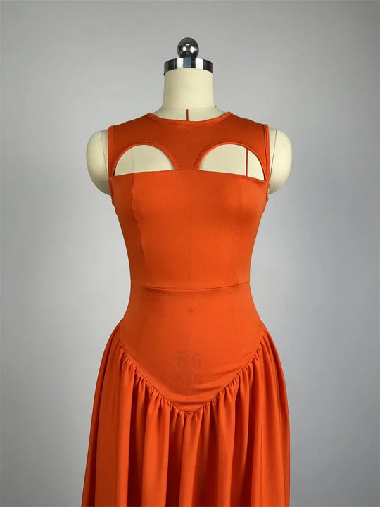 Sienna | Loose boho maxi dress with high waist for women | Orange