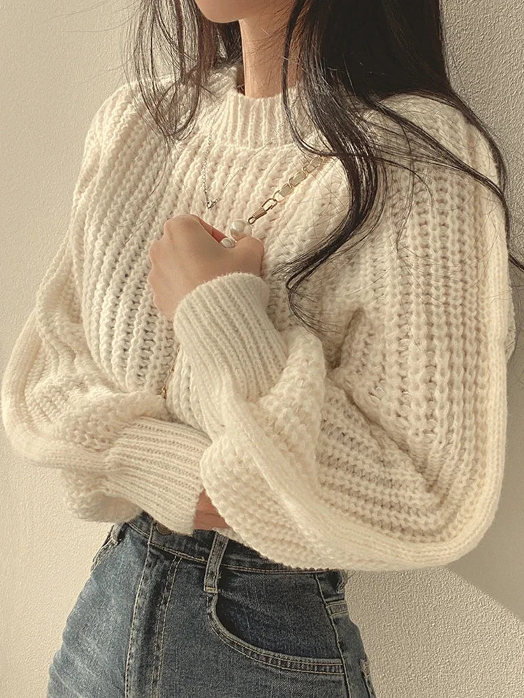 Selina | Women's Oversized Knitted Sweater with Lantern Sleeves | Black