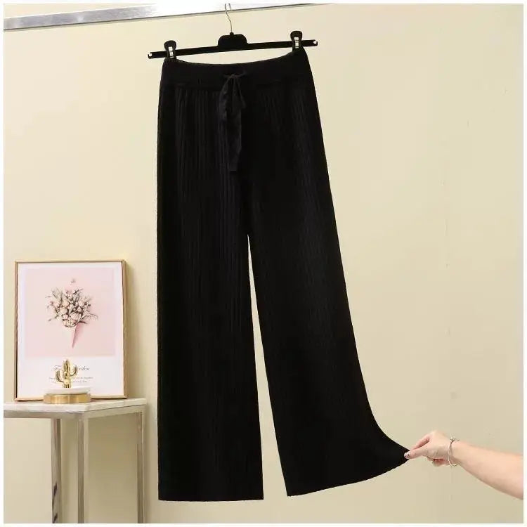 Francoforte | Pantaloni Oversize Lavorati a Maglia da Donna | Nero