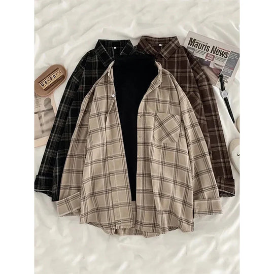 Munich | Women's Oversized Checked Shirt | Khaki