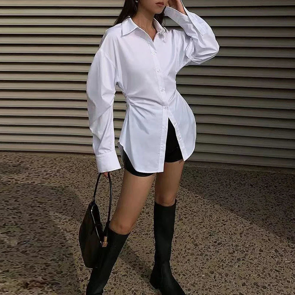 Alina | Women's Oversized Blouse with Bow & Collar | White