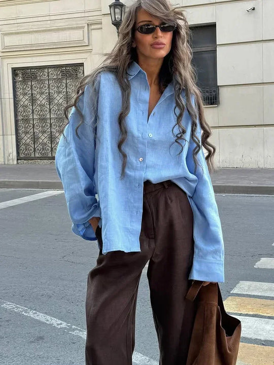 Helena | Women's Oversized Linen Blouse | Royal Blue