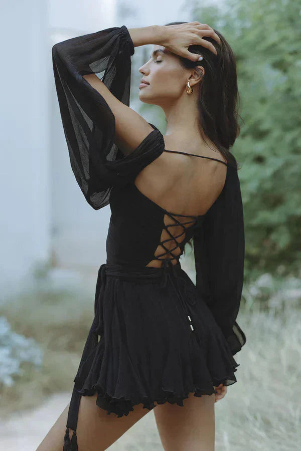 Sandra | Summer mini dress with lantern sleeves