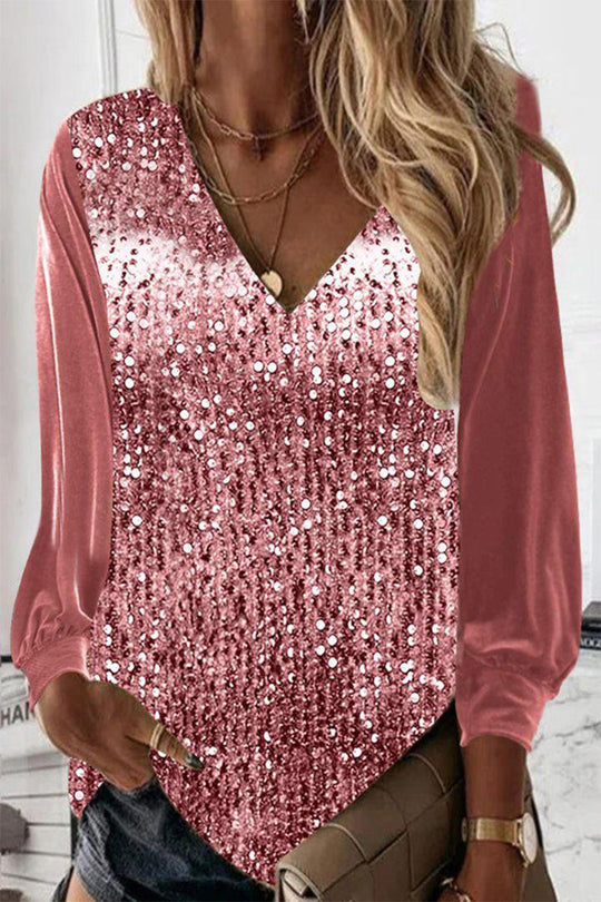 Sara | Blouse with long sleeves and V-neck and sequins