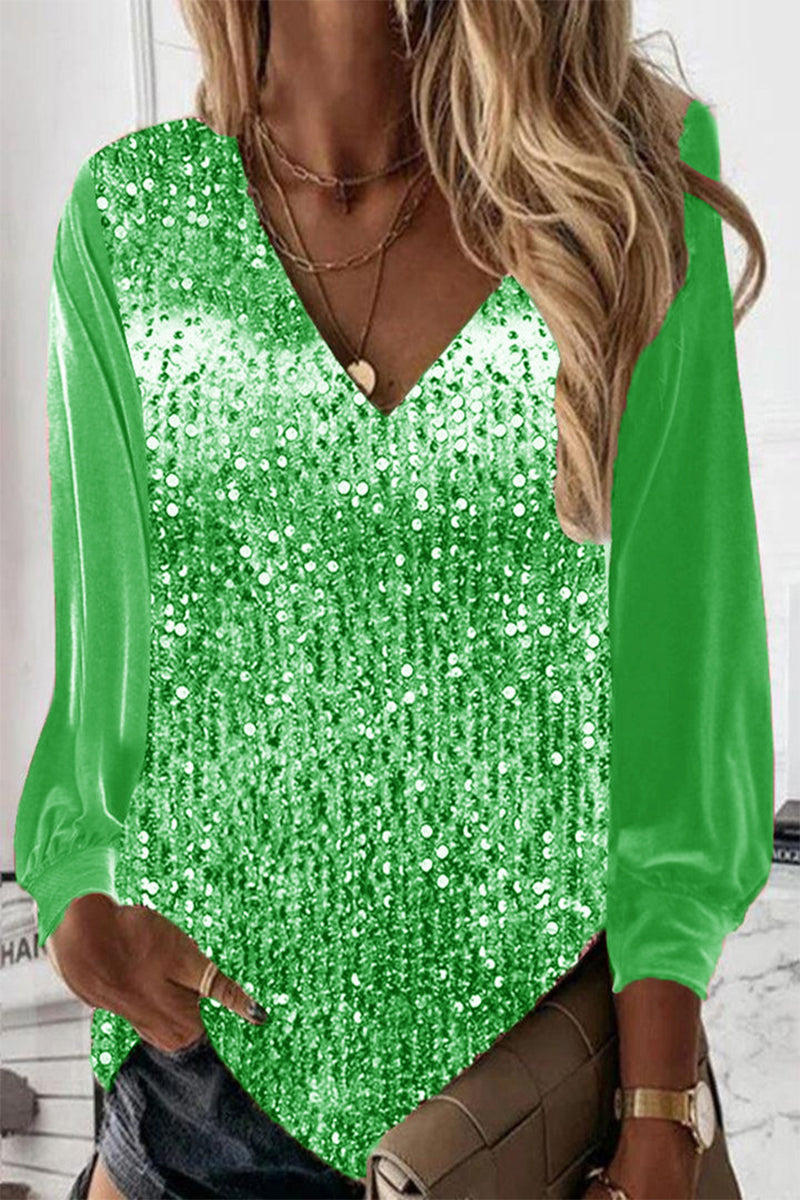 Sara | Blouse with long sleeves and V-neck and sequins