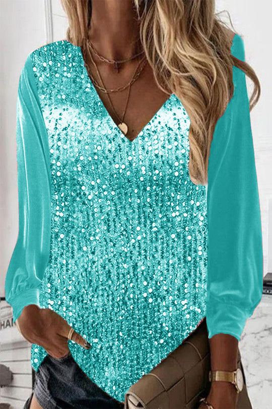 Sara | Blouse with long sleeves and V-neck and sequins