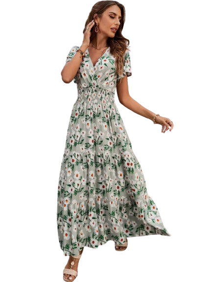 Sara | Maxi dress with floral print and V-neck