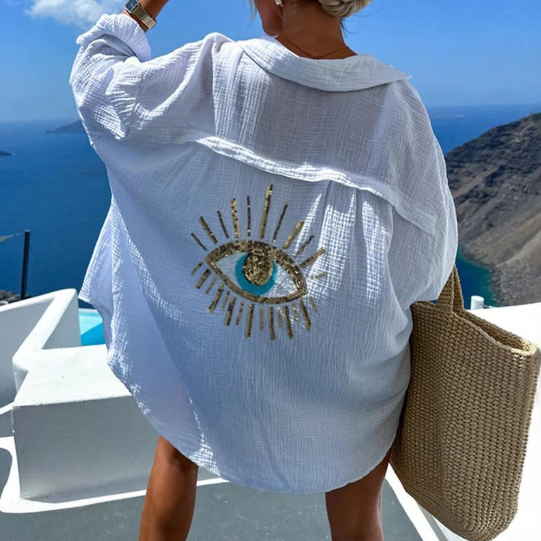 Sara | Camisa elegante con lentejuelas y acento de perlas