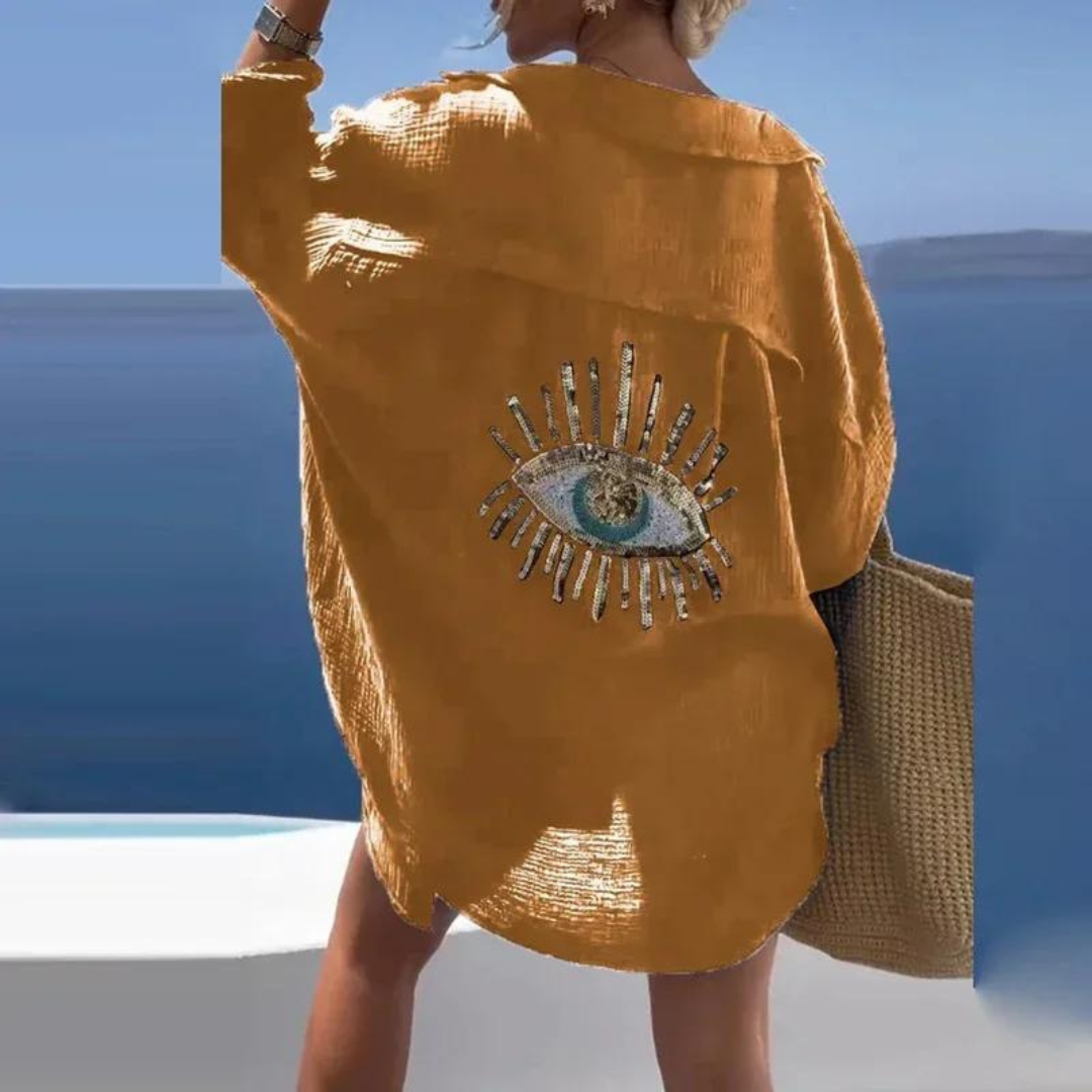 Sara | Camisa elegante con lentejuelas y acento de perlas