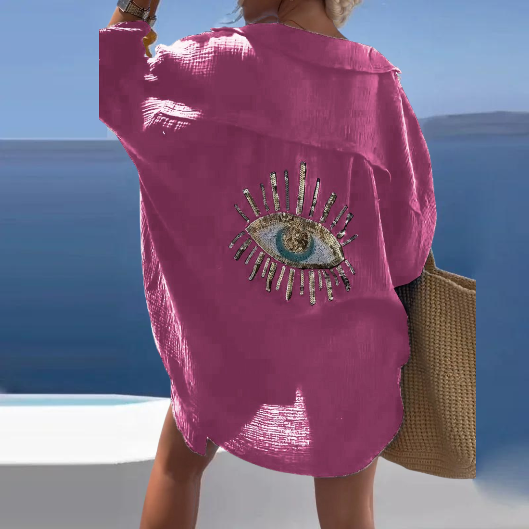 Sara | Camisa elegante con lentejuelas y acento de perlas