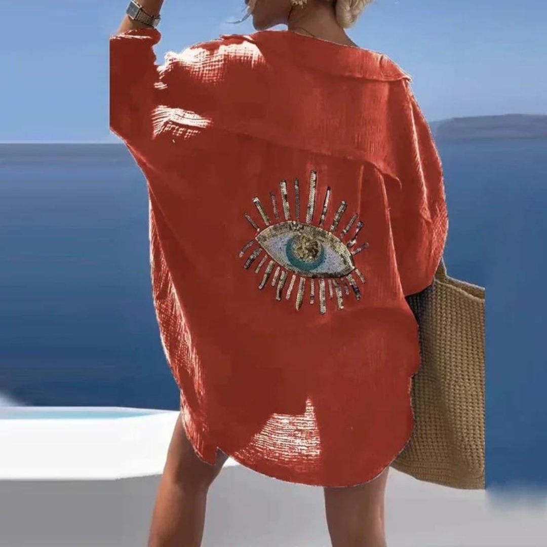 Sara | Camisa elegante con lentejuelas y acento de perlas