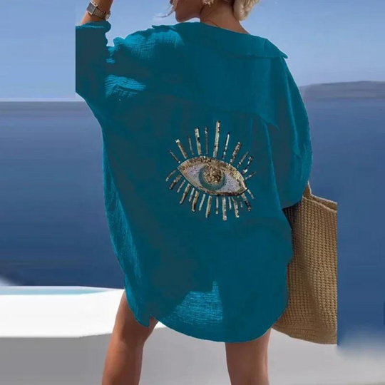 Sara | Camisa elegante con lentejuelas y acento de perlas