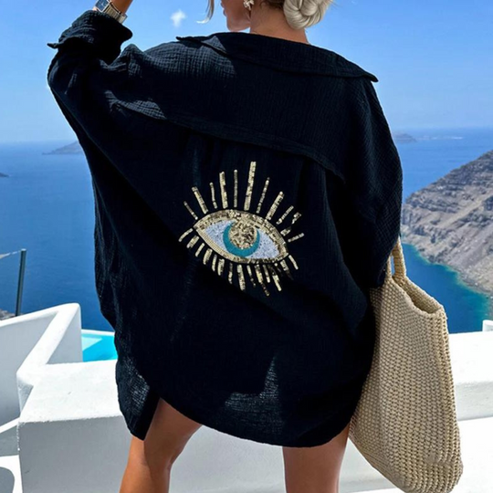 Sara | Camisa elegante con lentejuelas y acento de perlas