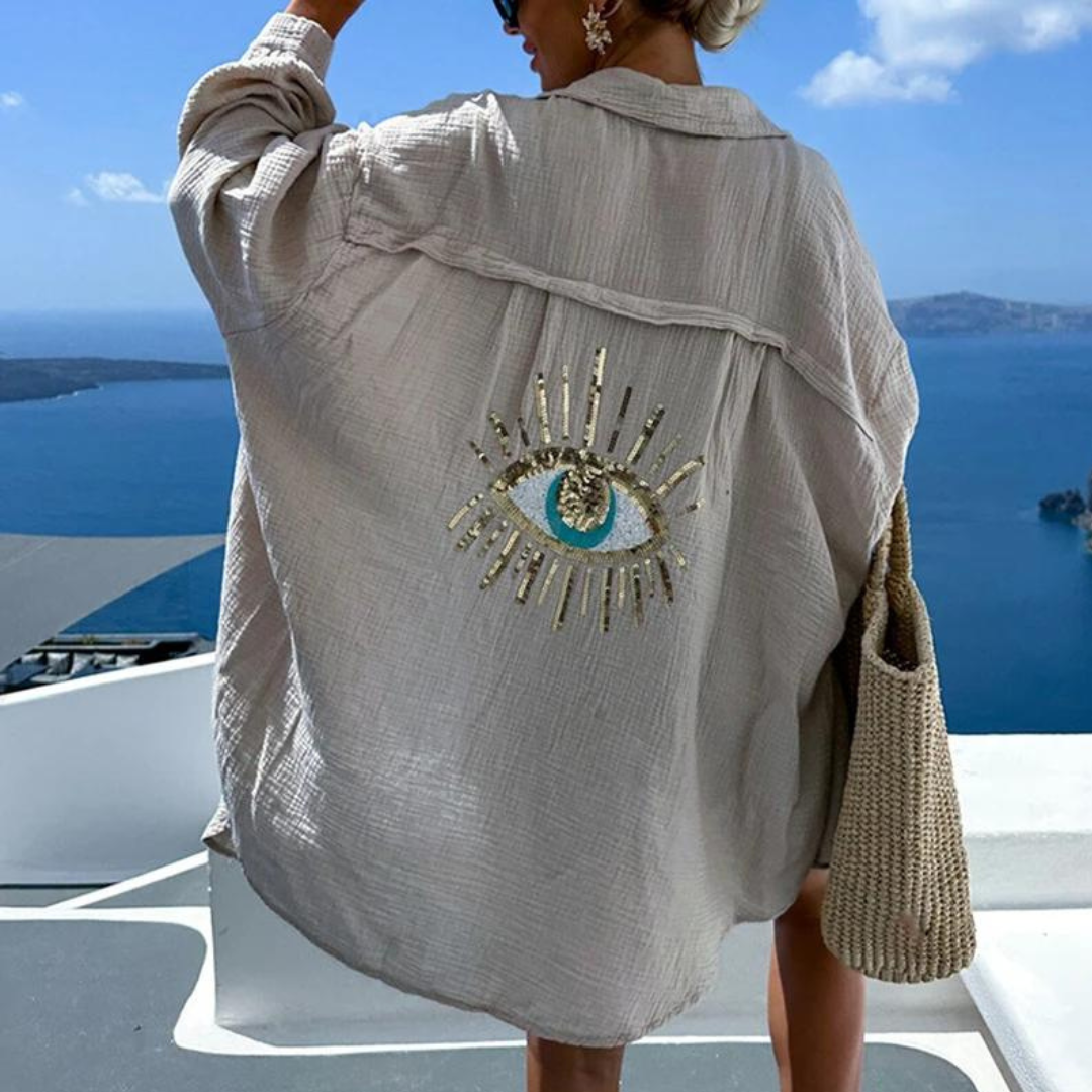 Sara | Camisa elegante con lentejuelas y acento de perlas