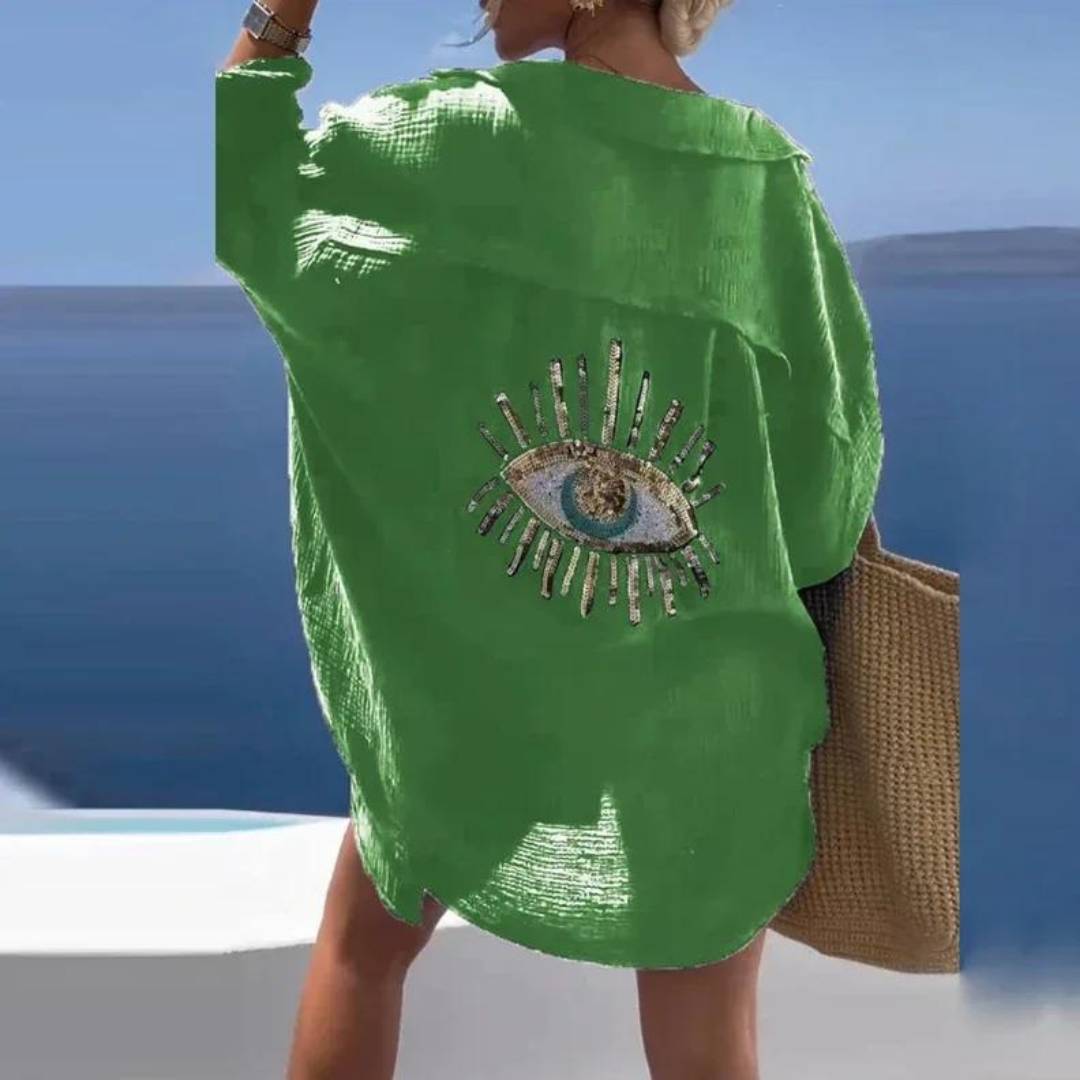 Sara | Camisa elegante con lentejuelas y acento de perlas