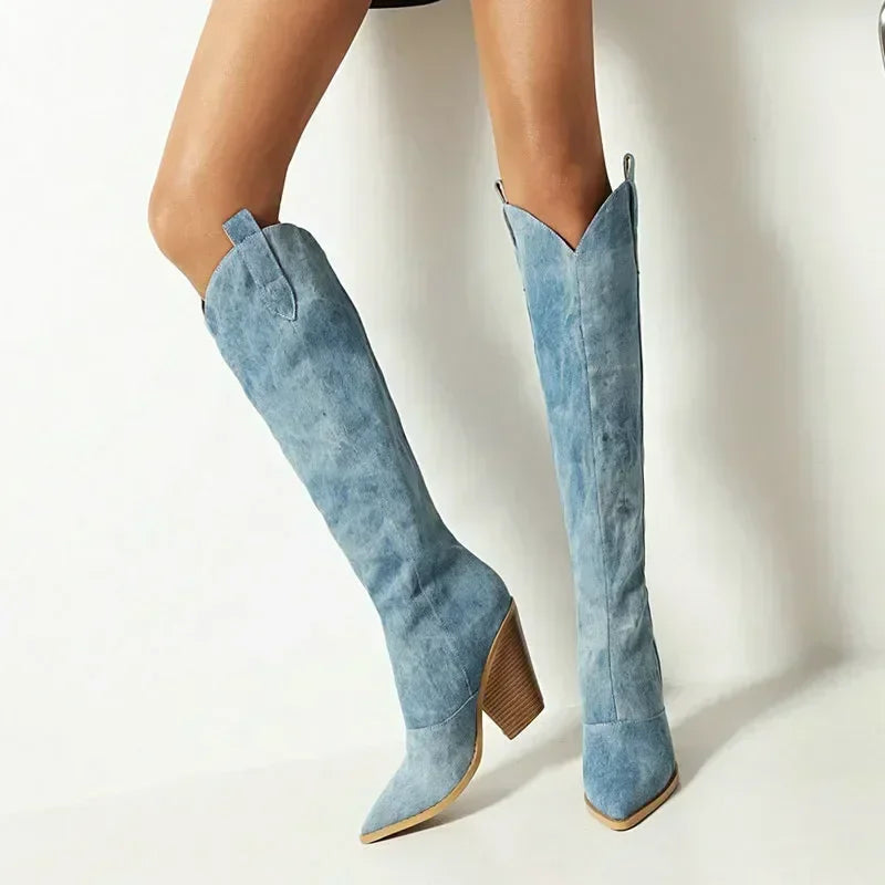 Sarah | Modieuze blauwe overknee laarzen