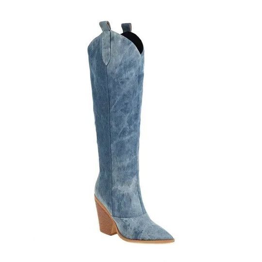 Sarah | Modieuze blauwe overknee laarzen