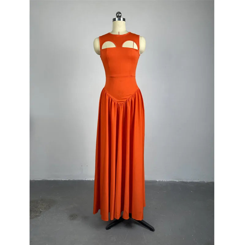 Isabeau | Sleeveless long A-line dress for women | Orange