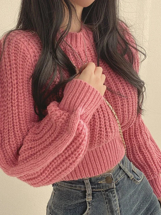Selina | Women's Oversized Knitted Sweater with Lantern Sleeves | Black