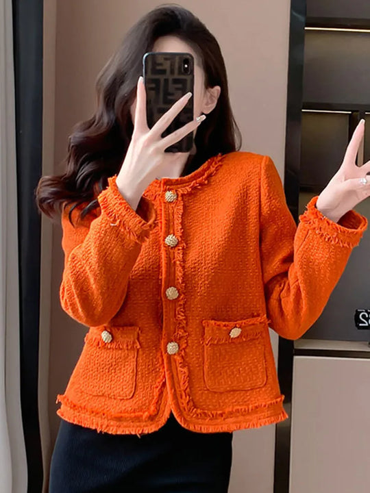 Isabella | Single-row tweed coat for women | Orange