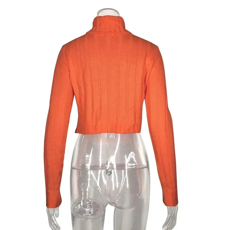 Mira | Maglione corto a collo alto Neon per donna | Arancione