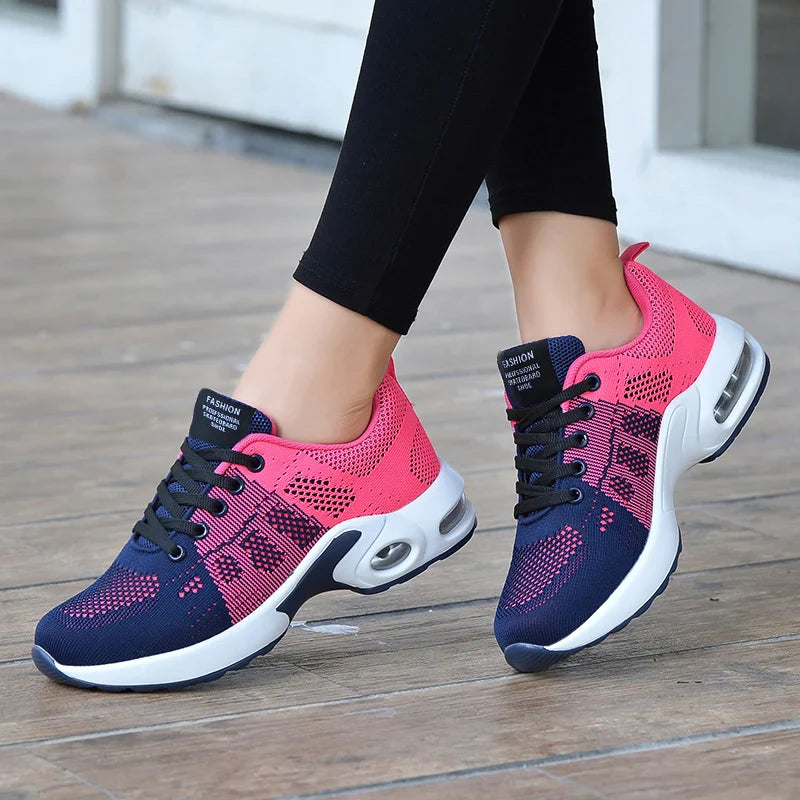 Women's Mesh Round Toe Lace-up Closure Sports Wear Sneakers
