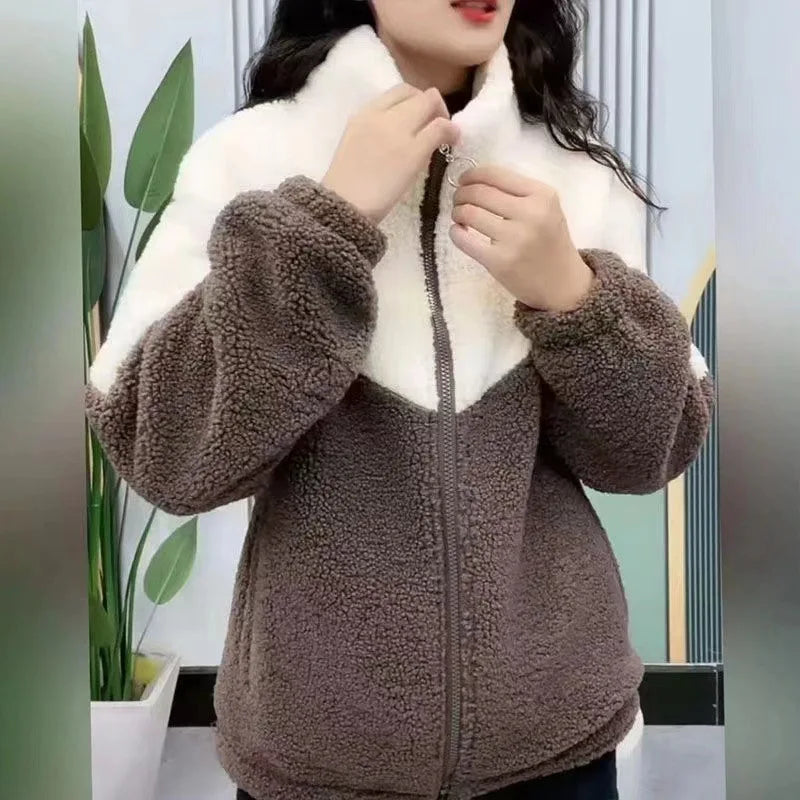 Eva – Giacca calda da donna in teddy fleece con chiusura lampo