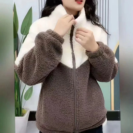 Eva – Giacca calda da donna in teddy fleece con chiusura lampo